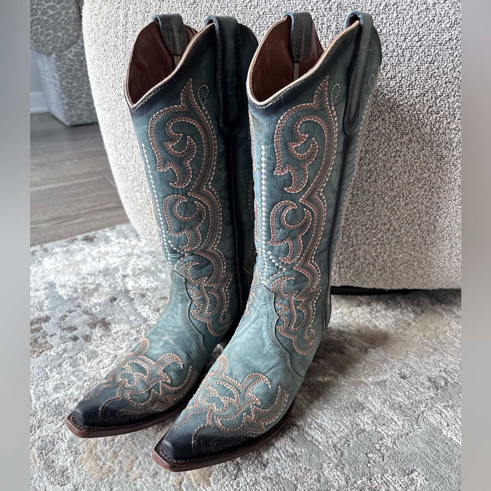 Corral Boots Women Blue Jean Embroidered Snip Toe Western Cowboy